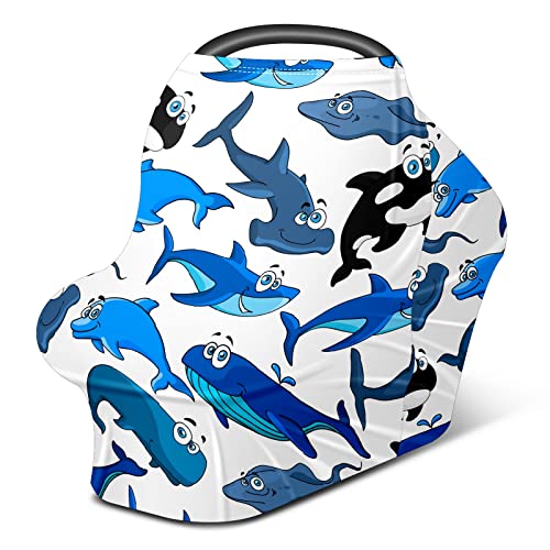 Scaunul pentru bebeluși acoperă desene animate de desene animate delfin albastru negru acoperire de asistență medicală alăptare