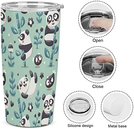 Panda joc cu bambus din oțel inoxidabil din oțel inoxidabil, cu apă izolată, cană de cafea de cafea pentru băuturi calde și