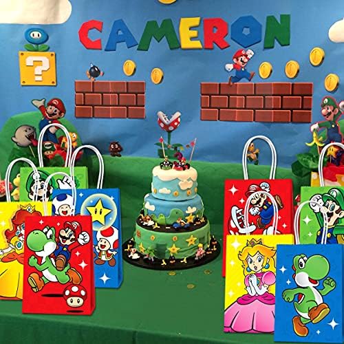 Rekcopu Super Bros Mario Party Favor pungi pentru super Bros Mario Birthday Party Supplies, Pungi cadou de petrecere pentru