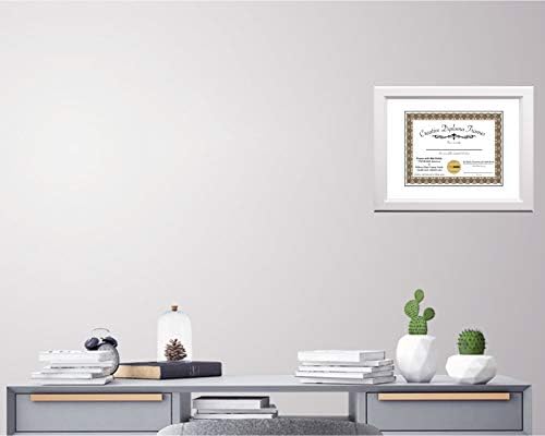 Cadre de imagine creativă 11x14 Cadru de diplomă albă cu sticlă de covorașă albă și umerase de perete instalate | Frameul deține