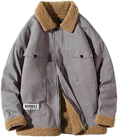 Iepofg Jacheta de marfă cu mânecă lungă pentru bărbați iarnă cald matlasat faux fleece cu căptușeală căptușită cu pluș pa căptușit
