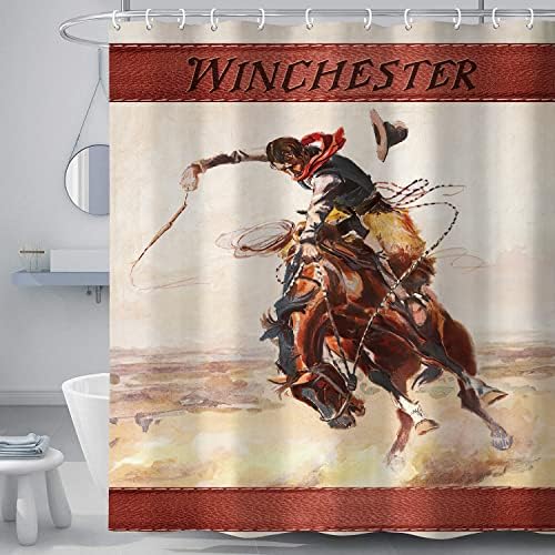 Drgilau Western Băi Decor Băi Perdea de duș, Cowboy pe cai Winchester Paint