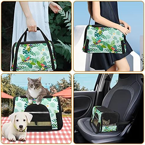 Pet Carrier Bag Acuarelă Primăvară Papagal Palm Model Little Dog Cat Puppies Soft-Sided Portabil Travel Bag