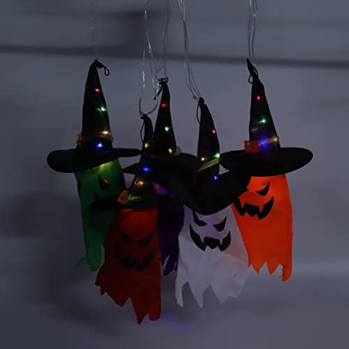 Decorațiuni de Halloween în aer liber, decorațiuni de Halloween în interior, fantomă atârnată cu pălării de vrăjitoare, 5 fantome