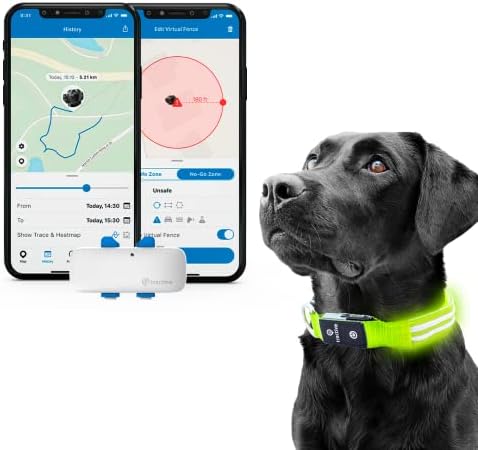 Tracker pentru animale de companie GPS tractive cu guler pentru câini LED - impermeabil, locație GPS și tracker de activitate