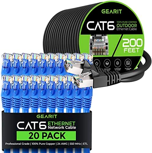 GEARIT 20PACK 1,5ft CAT6 Cablu Ethernet și cablu CAT6 200ft Cat6