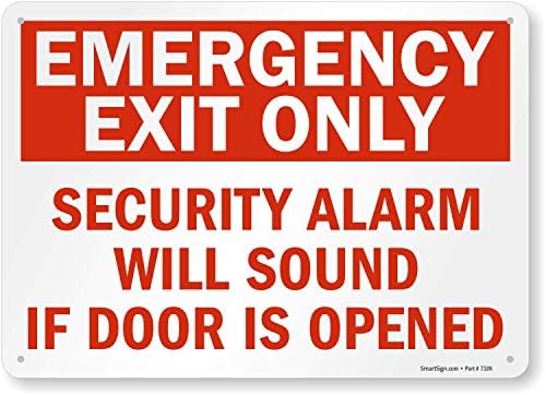 Etichetă „numai ieșire de urgență - alarma de securitate va suna dacă ușa este deschisă” | Vinil laminat de 7 x 10