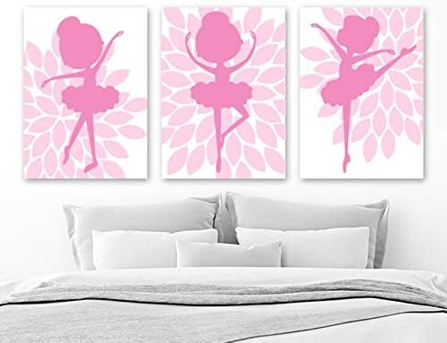 Artă de perete pepinieră, floare roz fetiță pentru fetiță fetiță roz poze dormitor, set de 3