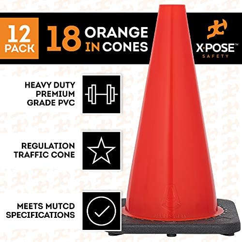 Conuri de trafic portocalii Xpose Safety 18 Inch, con de siguranță din plastic PVC multifuncțional pentru parcare, fotbal,