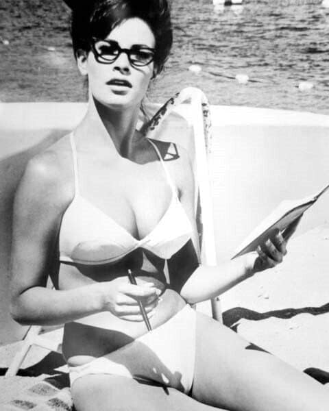 Raquel Welch poartă spectacole din 1960 în bikini pe plaja 5x7 fotografie