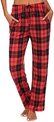 Pantaloni de pijama de carouri de bivol, talie elastică, plaidă roșie pjs îmbrăcăminte de dormit confortabilă casual casual