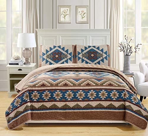 Rustic Western Southwestern Native American Tribal Navajo Design de pat supradimensionat Set în bej taupe maro albastru verde