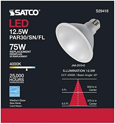 Satco S29418 12.5 Watt; PAR30SN LED; 4000K; 6-Pack California conforme