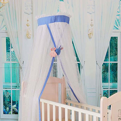 Ruihome agățat Dome Mosquito Netting pentru patuturi pentru copii palat stil pepinieră pat baldachin, dantelă albastră Decor