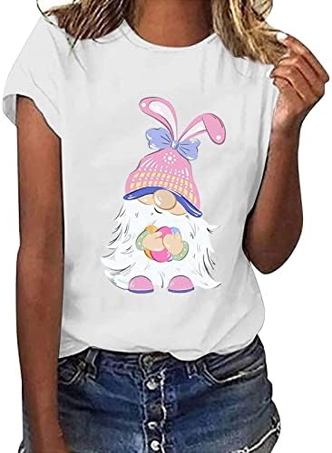 Femei Banded Guler Camasa Femei Casual Happy Easter Imprimate T Shirt Maneca Scurta Rotund Gat Vrac Top Tricou Lung
