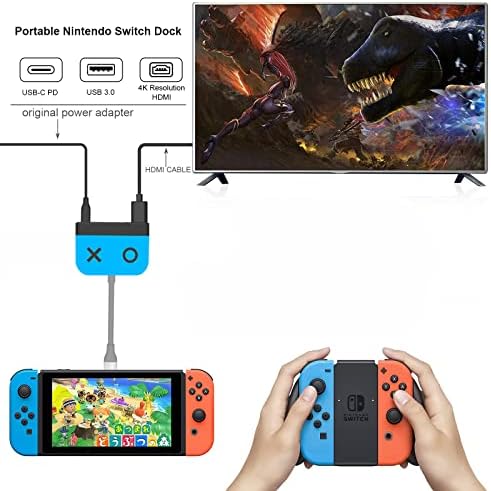 E-Mods Switch Gaming Dock, USB Tip C la HDMI Adapter Hub pentru Nintendo Switch, Stație portabilă de încărcare a comutatorului