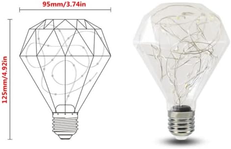 Qixivcom 2-pachete 4W D95 LED Edison Becuri E26 LED zână bec diamant forma Decorative LED Becuri înstelat Decorative sârmă