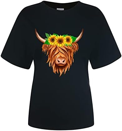 Tricou pentru femei, amuzant drăguț Highland bovine Cowgirl T-Shirt animal Grafic Tee Farm Life Casual cu maneci scurte Topuri