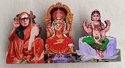 Vils Kanchi Shri Maha Periyava Zeiță Shri Kanchi Kamakshi și Zeiță Sri Bala Tripura Sundari Divin Sfânta Blessing Wood & Plastic