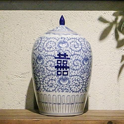CNPRAZ Blue și alb de ghimbir ceramică cu capac, în stil oriental chinezesc antic, mai multe scopuri, borcan tradițional de