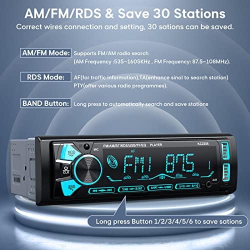 Car Stereo, Chamuty Single Di Radio Bluetooth Hands-Free Calling FM/AM/RBDS Receptor audio Bluetooth LCD 7 culori, 2 USB multimedia