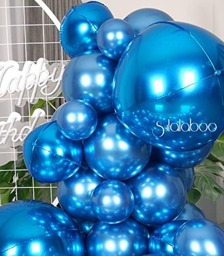 Sulalaboo Blue Metallic Balloons și Blue 4d Balloane 75pcs Dimensiuni diferite 4d Foil Helium Latex Balloon Chrome Set pentru