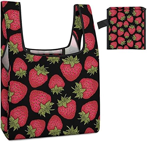 Căpșuni roz Bag de serviciu greoi pentru a reutiliza pungi alimentare pliabile pentru camping pentru cumpărături de călătorie