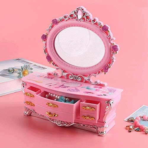 Cutie de machiaj roz Zlbyb cutie muzicală oglindă cutie portabilă de depozitare a bijuteriilor organizator de depozitare acasă