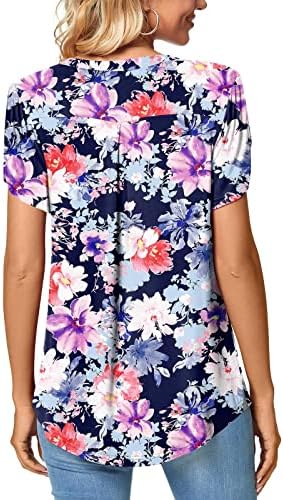 Floral Graphic Losed Bluze pentru fete cu mânecă scurtă v gât spandex lounge bluze drăguțe tricouri pentru femei sx