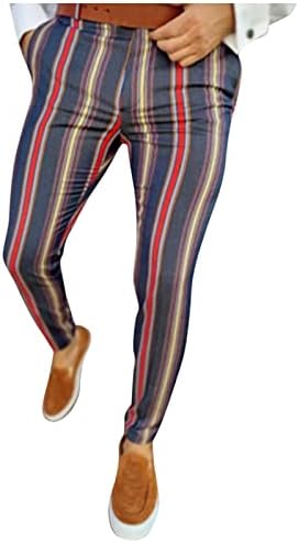 Pantaloni cu creion pentru bărbați cu carouri casual, pantaloni cu talie elastică cu talie elastică