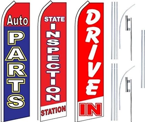 Servicii Auto Servicii Super Flag 3 Pack & Poles-Auto-Parts-Inspection-Drive In