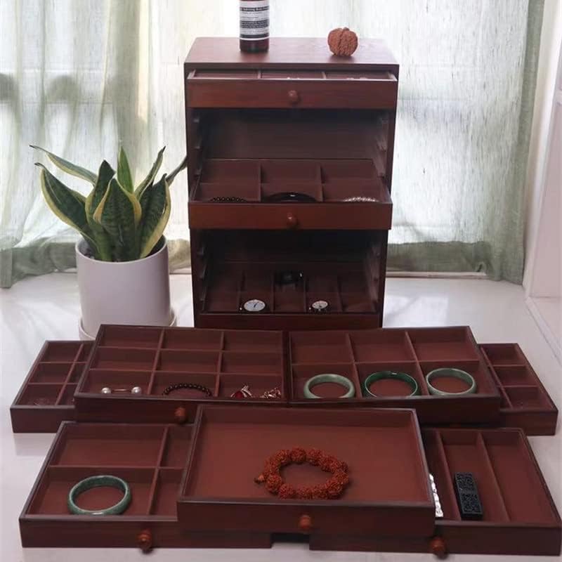 IRDFWH Multi-strat mare 10 straturi cutie de bijuterii din lemn organizator de depozitare Vintage cutii cadou ambalare casetă