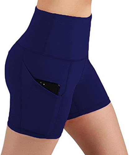 Lady Solid Solid Buzunar Pantaloni de yoga Pantaloni scurți cu talie înaltă, fitness șold care rulează pantaloni de yoga pentru