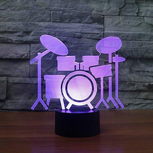 Molly Hieson 3d Drum Kit Night Light Usb Touch Comutator Decor lampă de masă de masă optică Lămpi de iluzie 7 Lumini de schimbare a culorilor LED LED LED LED Home Love Birthday Copii Copii pentru copii Cadou