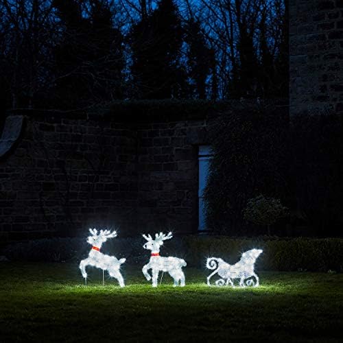 Lights4fun, Inc. 23.5 ”Renii și sania pre-luminată de Crăciun LED Figuri Decorare