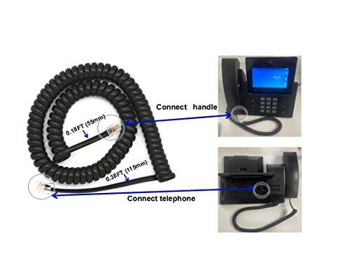Cablu telefonic ataknoa, sârmă de telefon VOIP, curbă de receptor, 4P4C RJ9 Linie standard, negru, 2,5m/8,2ft