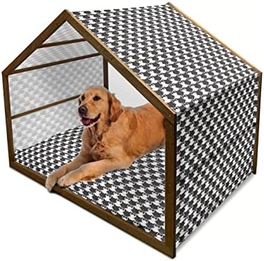 Casa de câini din lemn iubitor de pisici din Amentanne, model monocromatic al siluetei de pisoi cu un imprimeu cu papion, caninei