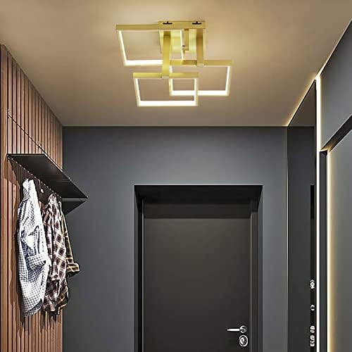 Ahaloye Modern Gold Semi -Flush Mount LED Plafon Light Light Control Telecomandă Corp de iluminat pentru plafon pentru camera