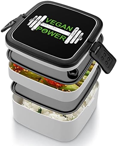 Vegan Power Gantere Imprimat totul într -o cutie Bento Box Adult Pranz cu lingură pentru școală/muncă/picnic