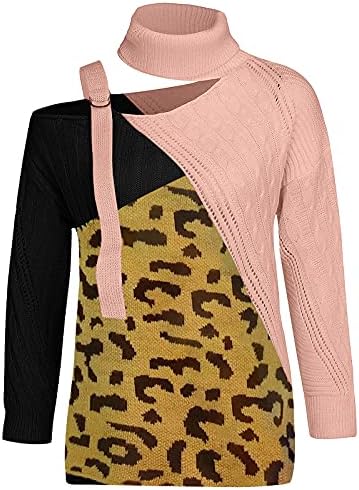 Pulover supradimensionat pentru femei Guler cu mâneci lungi, cu mâneci lungi, o parte, pulovere de top tricot fără bretele