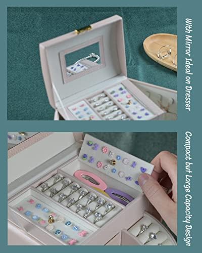 GDJMLAI Bijuterii de bijuterii Cutie pentru fete fete, cutia de bijuterii cu 3 straturi pentru inele cu încuietoare, organizator