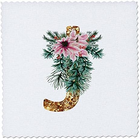 3drose roz imagine Poinsettia de aur sclipici monograma de Crăciun. - Pătrate Quilt