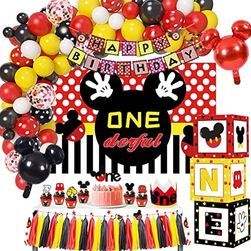 GREPARPY Mickey 1st Birthday Party Supplies - Mickey Tema Mouse-ul Partidul decoratiuni, fundal, balon Garland, balon Box,