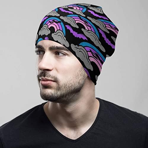 BAIKUTOUAN Spooky Rainbow Imprimare Beanie pălării pentru bărbați Femei cu modele craniu Cap