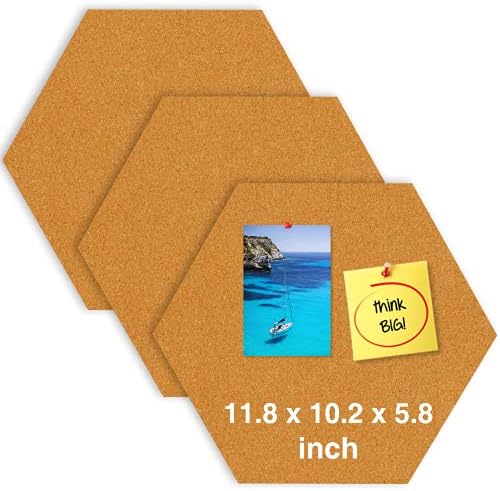 OWLKELA Hexagon Self adeziv Cork Board 3 pachet 11.8 x 10.2, Vision Board, Memo Board, Buletin Board pentru birou, clasă sau