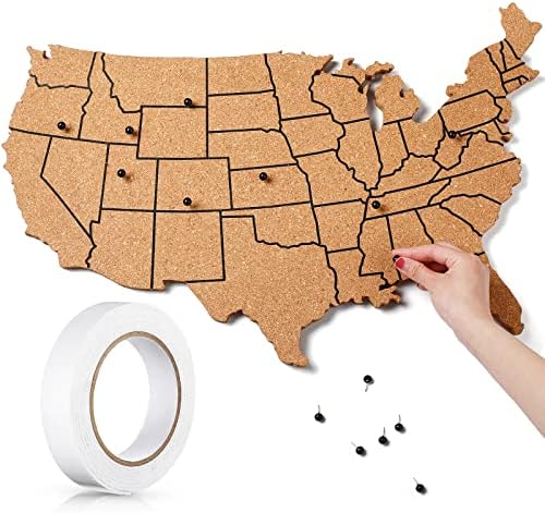 Harta de călătorie gigant SUA cu pin SUA hartă placa de plută cu 10 pini push 24 x 17 x 0,6 inci harta decorativă pin pin harta