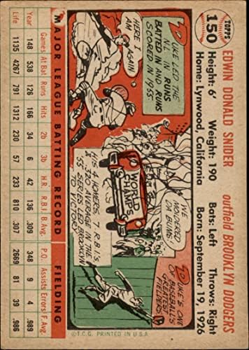 1956 Topps 150 Wht Duke Snider Brooklyn Dodgers VG+ Dodgers