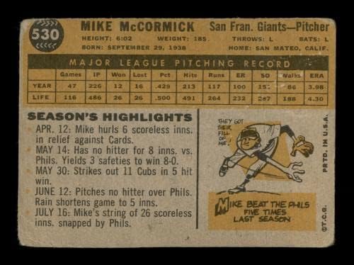 Mike McCormick Autographed 1960 Topps Card 530 San Francisco Giants Sku 198701 - Baseball Slabbed Autographed Cards