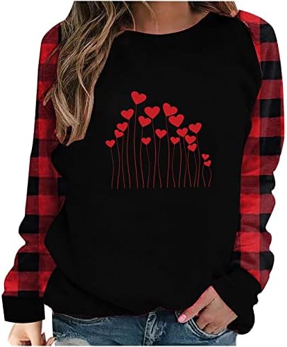 Dragoste inima grafice Topuri pentru Femei, Femei moda mozaic drăguț Buffalo carouri maneca lunga tunica Pulover Topuri Bluza
