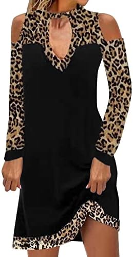 Rochie pentru femei nokmopo panou de culoare leopard casual de pe umăr cu mânecă lungă rochie dreaptă rochie maxi